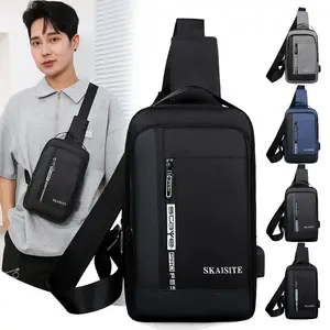 DIY Logo marka Anti hırsızlık erkek göğüs çanta USB şarj arayüzü ile su geçirmez naylon Crossbody Sling göğüs çantası