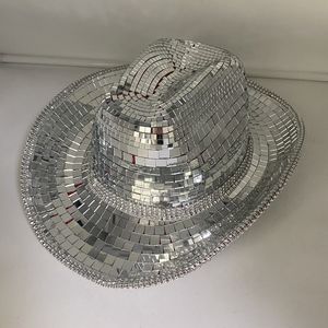 Chapeau de cowboy <span class=keywords><strong>disco</strong></span> miroir argenté étincelant pour femmes le plus populaire - Product Image 6