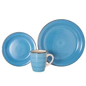 Juegos de cena de cerámica de desayuno azul Juegos de vajilla de platos de gres de 18 piezas