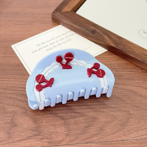 High Quality Red Blue White Cherry <b>Bow</b> Hair Accessories Red Cherry Eco-Friendly Women's Acetate Hair Claw <b>Clip</b> - Product Image 6