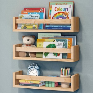 Natural Wood Floating <b>Shelves</b> Wood Floating <b>Shelves</b> Wall Book <b>Shelves</b> Multi-Use Wall-Mounted Bookshelves - Product Image 2