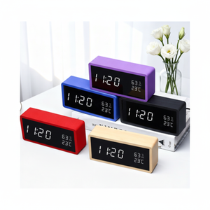 Horloge de bureau numérique moderne en bambou, rectangulaire, silencieuse, avec alarme, commande vocale, multifonctionnelle, accessoire pour le bureau et la maison - Product Image 1