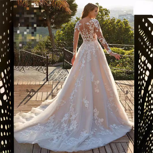 NDB10259 Bridal Dress Wedding Dress Bride Skirt Lace Embroidery Dresses V Neck Simple Looking Long Sleeves Backless Sexy Elegant - Product Image 3