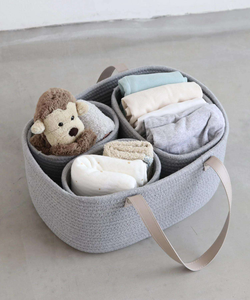 Panier de rangement pliable en corde de coton pour couches, organiseur de chambre d'enfant avec compartiment intérieur pour les voyages - Product Image 4