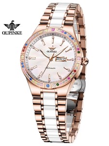 Reloj OUPINKE para mujer, reloj mecánico automático de lujo de cerámica, resistente al agua hasta 50M, reloj con fecha para mujer, regalo original, Reloj 3283 - Product Image 3