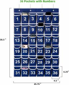 Organizador de Bolsillos para Aula con 36 Bolsillos Numerados Azules, Organizador de Almacenamiento para Teléfonos Celulares y Calculadoras con Ganchos Colgantes de Acero Inoxidable - Product Image 2