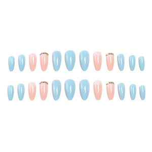 En gros, capsules d'ongles à presser de luxe, longues, forme amande, bleues, style French, avec motifs personnalisés, différentes tailles, marque privée - Product Image 4