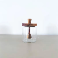 Bouteilles de miel rondes en verre de luxe vides avec cuillère en bois, pot à miel, récipient en verre, support de rangement alimentaire en verre