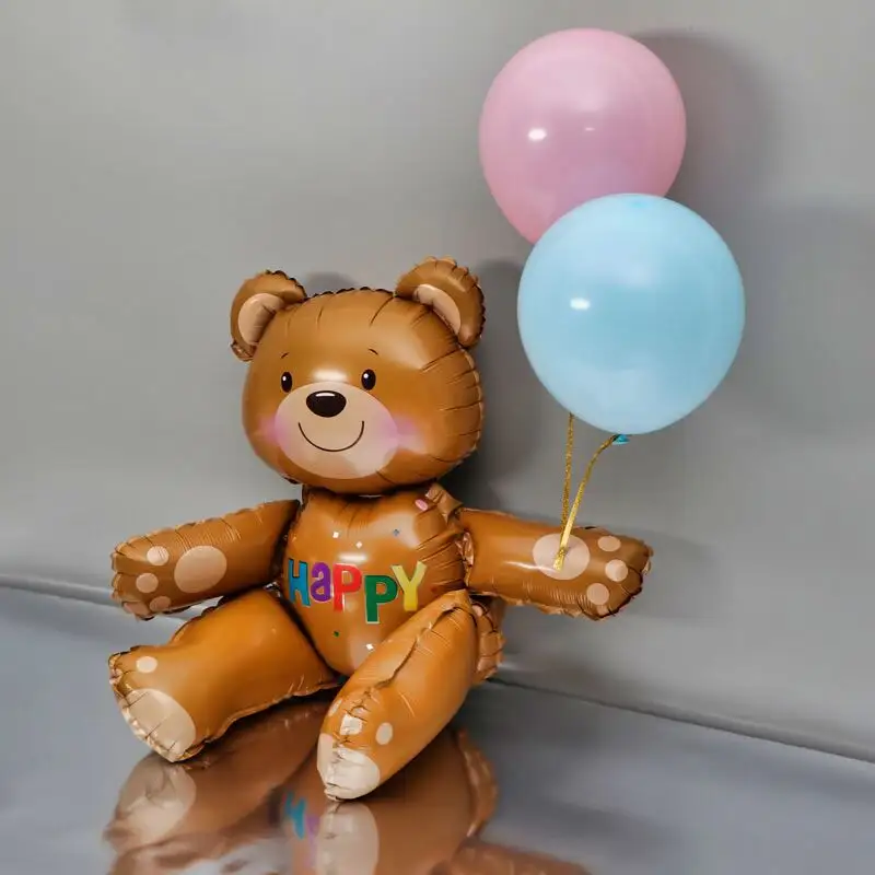 Freestanding Big 3d Happy Teddy Bear Foil Balloon Inflatable Toy Supplies for Boys Girls Theme Party