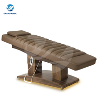 Lit de massage électrique de luxe moderne avec base en bois, 4 moteurs, inclinable et réglable en hauteur, pour soins du visage, salon de beauté et extensions de cils