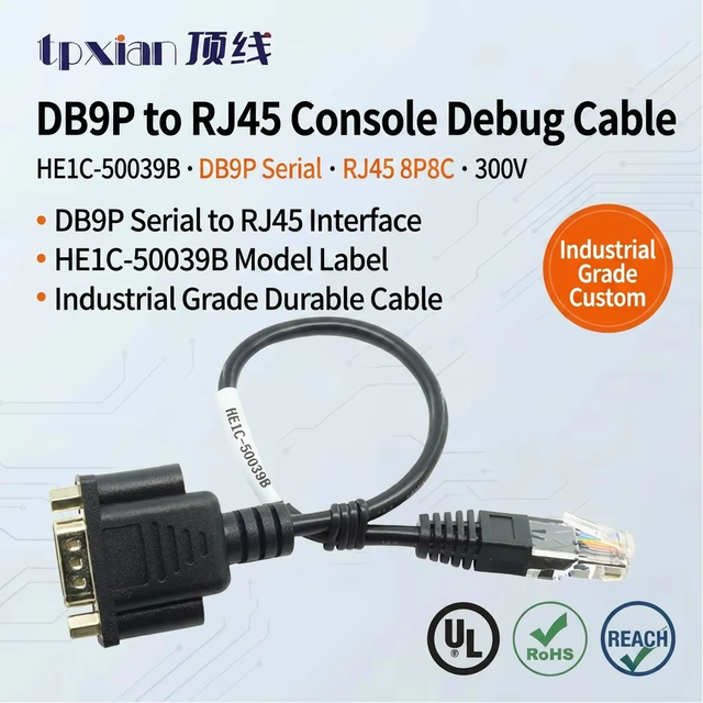 Custom DB9P to RJ45 Console Debug Cable RS232 Serial Wire Harness HE1C-50039B for Switch PLC Instrument