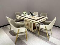 Ensemble de table et chaises de salle à manger au design nordique simple, 6 places, base en métal doré, plateau en marbre, mobilier moderne