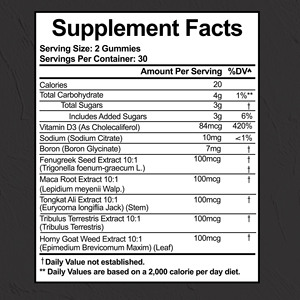 Gomitas de Rendimiento Masculino de Marca Privada, Máxima Potencia, Extracto de Raíz de Maca, Ashwagandha, Saw Palmetto, 60 Gomitas Masticables - Product Image 2