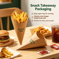 Cône à frites en papier kraft personnalisé, acceptation des commandes d'échantillons, cône en papier recyclable pour l'emballage de snacks et de fritures