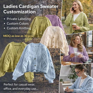 उच्च गुणवत्ता वाली ऊन चुंकी बुना हुआ कार्डिगन स्वेटर महिला स्वेटर के लिए कस्टम हल्का क्रॉप्ड कार्डिगन - Product Image 1