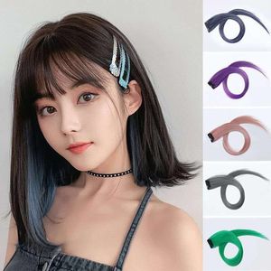 Extensions de cheveux synthétiques multicolores à clipser, lisses et longues, pour des mèches de fête colorées - Product Image 1
