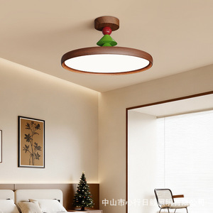 Ufo Shaped Christmas <b>Tree</b> Pendant <b>Light</b> Walnut Wood Round Ceiling Lamp For Dining Room Bar Counter Decorative Lighting Fixture - Product Image 3
