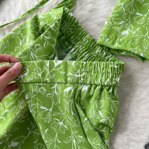 שתי חתיכות סטים באביב סתיו סגנון רטרו פרחוני סט פרחים נשים שרוול ארוך צרפתית רזה v-הצוואר העליון + חצאיות פיצול חצאיות - Product Image 5