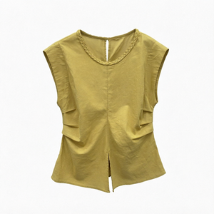 Débardeur Femme en Polyester/Coton Couleur Unie Col Rond Asymétrique Froncé Décontracté Vintage Écologique Coupe Classique Printemps Été - Product Image 1