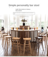 Tabouret de bar haut en bois massif de style nordique moderne pour cuisine, salle à manger, maison, extérieur, café, salon