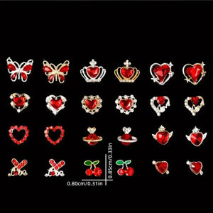 24 Grille DIY Nail Art 3D Pendentif Accessoire Rouge Strass Coeur Papillon Conception Résine Matériel pour la <span class=keywords><strong>Saint</strong></span> <span class=keywords><strong>Valentin</strong></span> Marque Planète - Product Image 3