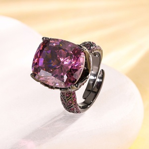 Fashion Jewelry Eco-friendly Copper Black Gold Plated Statement 14*16MM Red Zircon Imitation Color Gemstone Ice Cut <b>Ring</b> - Product Image 4