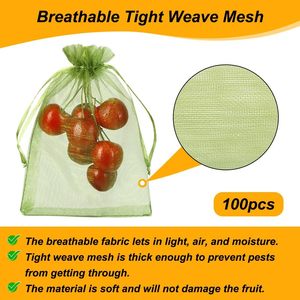 Fruit Protection Bags, 4x6 Inch Green Strawberry <b>Netting</b> Covers, Drawstring <b>Mesh</b> Bags, Pest Barrier for Blueberries - Product Image 2
