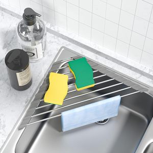 Gran oferta, estante de secado de platos <span class=keywords><strong>enrollable</strong></span> triangular para esquina de fregadero, estante de secado de platos de acero inoxidable plegable pequeño - Product Image 5