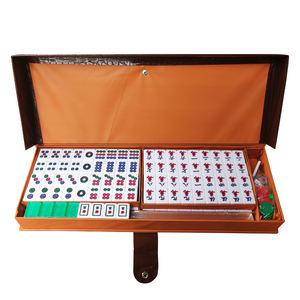 Jeu de Mahjong de Taïwan - Double couche, 144 tuiles, 4 règles, 3 dés, 1 drapeau météo et Lazhuang, jetons de <span class=keywords><strong>poker</strong></span> - Boîte longue en PVC marron - Product Image 1