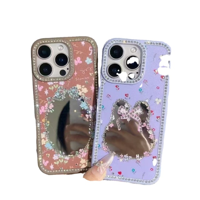 Cute Edge Diamond Mirror Patterned Phone case with High-end Touch up Mirror Suitable for Various Models of Phone Cases