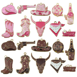 Kovboy bira Boot Charms takı yapımı için emaye batı Cowgirl Bull Boot şapka kolye Charm kolye bilezik küpe DIY için