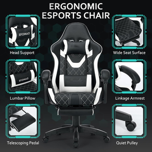 Vente en gros OEM Chaise de gamer à hauteur réglable Chaise de gamer de course d'ordinateur PC avec repose-pieds - Product Image 4