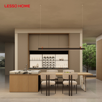 Set Kabinet Dapur Modular Lesso Home Villa, Rak Anggur Akrilik Berlapis, Kabinet Pulau Dapur Marmer dengan Wastafel untuk Keluarga