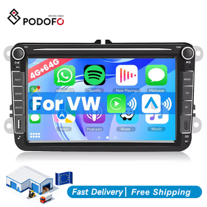 Autoradio Android Podofo 8 pouces 4+64 Go avec CarPlay sans fil, GPS, WiFi, FM, RDS pour VW/Seat/Skoda - Product Image 1