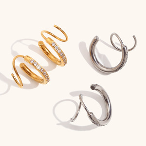 Pendientes de Aro Dobles Olivia de Acero Inoxidable con Baño de Oro PVD de 18K y Circonitas para Mujer |   Impermeable, Hipoalergénico y Resistente a la Decoloración - Product Image 2
