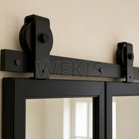 Porte coulissante miroir Wekis, cadre fin en aluminium, 2 panneaux, miroir pleine longueur, pré-assemblé avec kit de quincaillerie