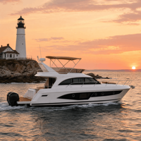 Yacht Flybridge de 33 pieds avec climatisation, 3 chambres avec salles de bain privées, deux moteurs hors-bord Yamaha de 300 CV, coque en fibre de verre, réservoir de carburant de 800 L, capacité de 12 personnes