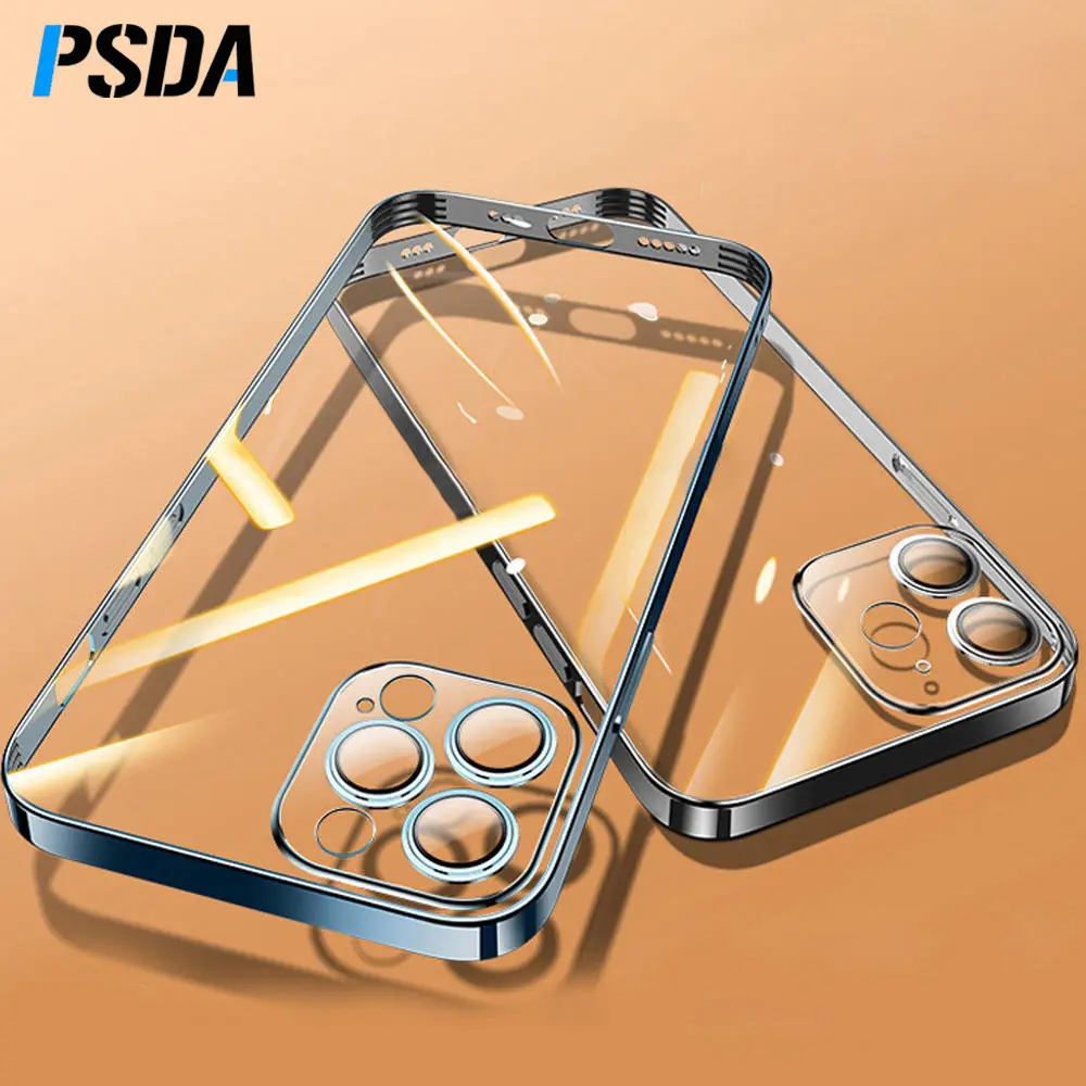 PSDA Plating Case For iPhone 12 Pro Max clear Electro -plated TPU soft shell with Self -compete film For iPhone 14 13 Pro