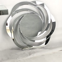 Table console moderne de luxe en verre argenté avec base ronde et miroir mural pour l'entrée du couloir