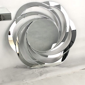 Modern Luxury Silver Glass Round Base Mirrored <strong>Console</strong> <strong>Table</strong> With Wall Mirror <strong>for</strong> Hallway Entrance - Product Image 6