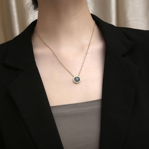18K PVD Gold Stainless Steel Roman <b>Clock</b> Face Pendant Necklace | <b>Retro</b> Black Enamel & Mother of Pearl | Timeless Elegant Jewelry - Product Image 2