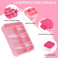 Boîte à lunch Bento pour adultes et enfants Boîte à sandwich en plastique Boîte à nourriture à emporter avec 6 compartiments et ustensiles