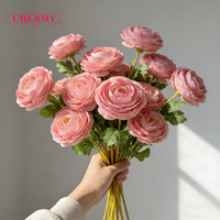 Diskon Super CM-DC014 Bunga Ranunculus Buatan Berkualitas Baik Warna Pink, Bunga Buatan Realistis Warna Pink