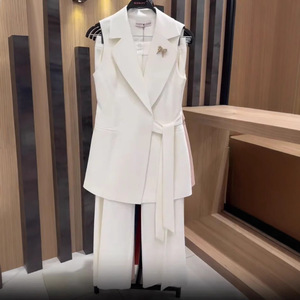 Completo da <span class=keywords><strong>donna</strong></span> elegante a tinta unita con top senza maniche a collo risvoltato e <span class=keywords><strong>pantaloni</strong></span> lunghi, set slim da 2 pezzi per feste e occasioni speciali - Product Image 1