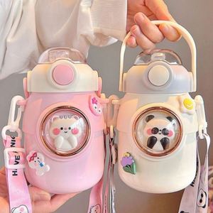 700ml 316 Stainless Steel Large-Capacity Student <b>Backpack</b> Strap Straw <b>Water</b> Cup Cartoon Children's Girls Outdoor Insulated Cup - Product Image 1