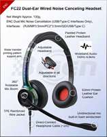 Casque de centre d'appels à réduction de bruit avec micro et prise USB, marque chinoise Beien FC22, idéal pour le gaming