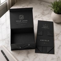 Caja de Regalo Magnética Plegable con Logotipo Personalizado, Empaque de Cartón Rígido Negro Mate de Lujo Premium Grande