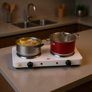 Placa Calefactora Eléctrica Doble de Acero Inoxidable de 2000W con Control de Temperatura Ajustable para Uso Doméstico - Product Image 2