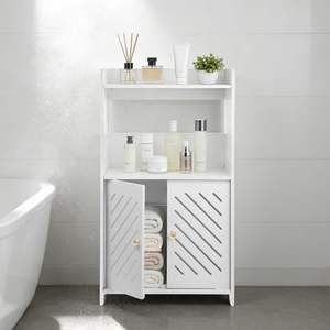 Armoire de sol pour salle de bain, armoire de rangement pour salle de bain à 3 niveaux, armoire de sol blanche, organisateur autoportant avec porte et étagère - Product Image 1