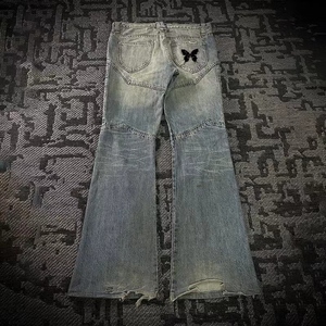 DiZNEW 2025 <span class=keywords><strong>Jeans</strong></span> da uomo <span class=keywords><strong>Premium</strong></span> in Denim lavato svasato Silhouette ispirata allo Street Style Vintage Y2K con lacci laterali - Product Image 4